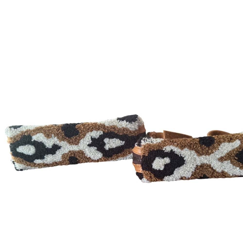 Cleobella Leopard Print Carpet Nesting Cosmetic Pouch Set of 3 Leather Trim Boho - Picture 7 of 10